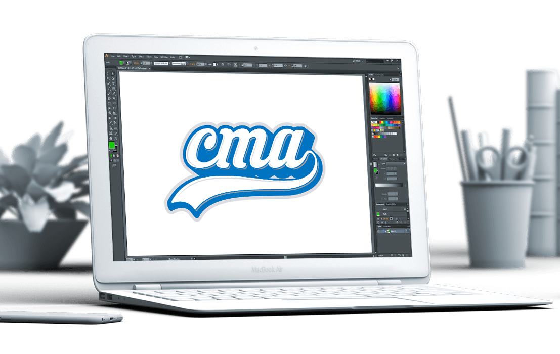 CMA logo on Macbook screen