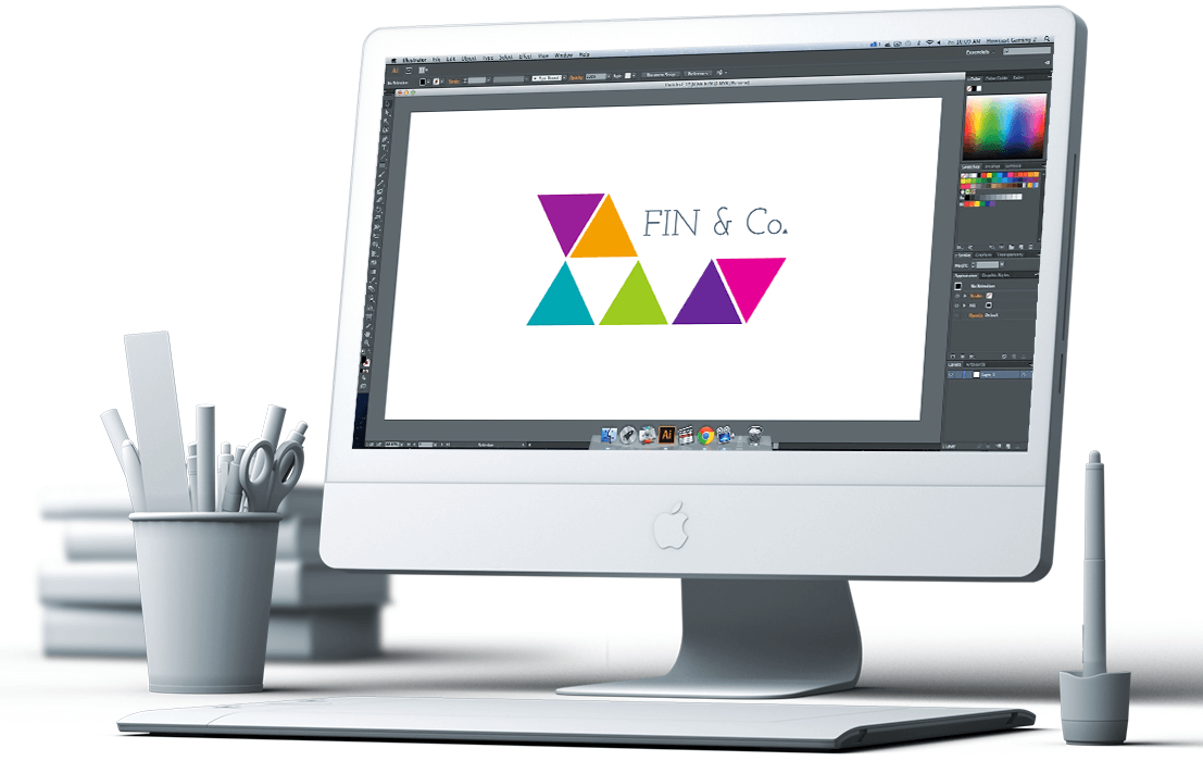 Fin & Co logo on iMac screen