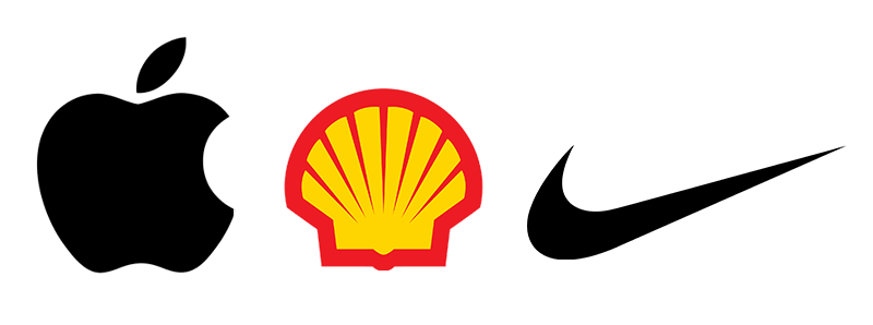 Apple logo, Shell logo, Nike logo