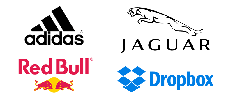 Adidas logo, Red Bull logo, Jaguar logo, Dropbox logo